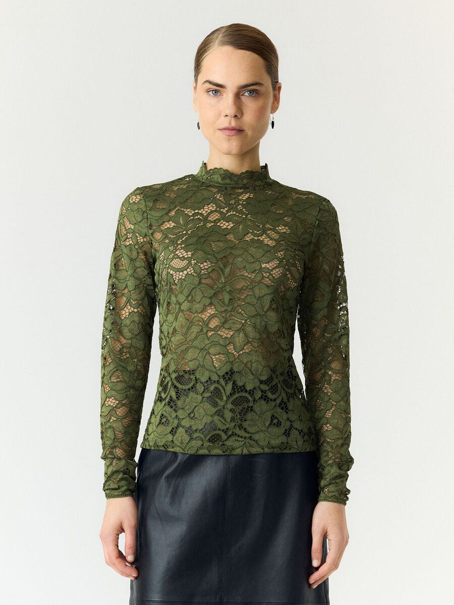 Yaslacey lace longsleeve sphagnum - YAS