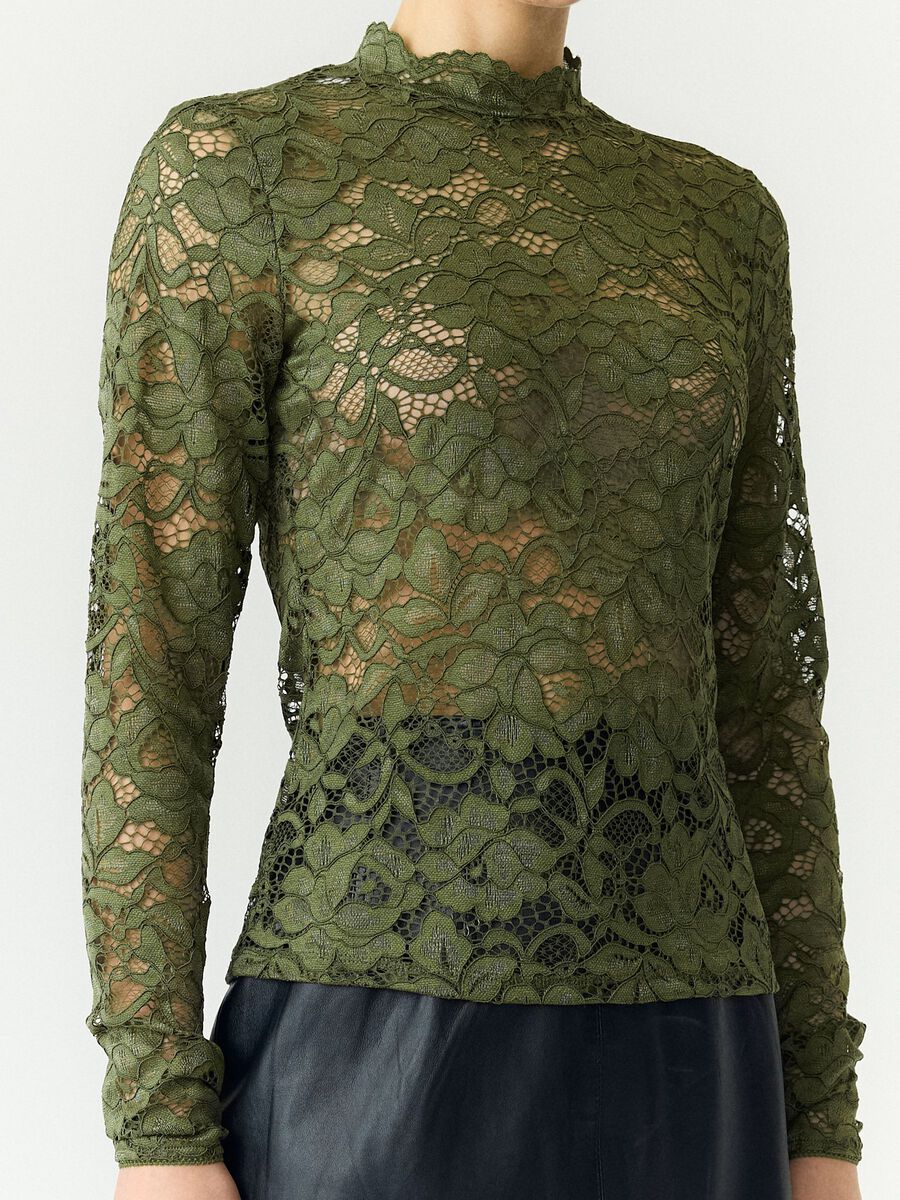 Yaslacey lace longsleeve sphagnum - YAS