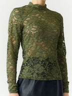Yaslacey lace longsleeve sphagnum - YAS