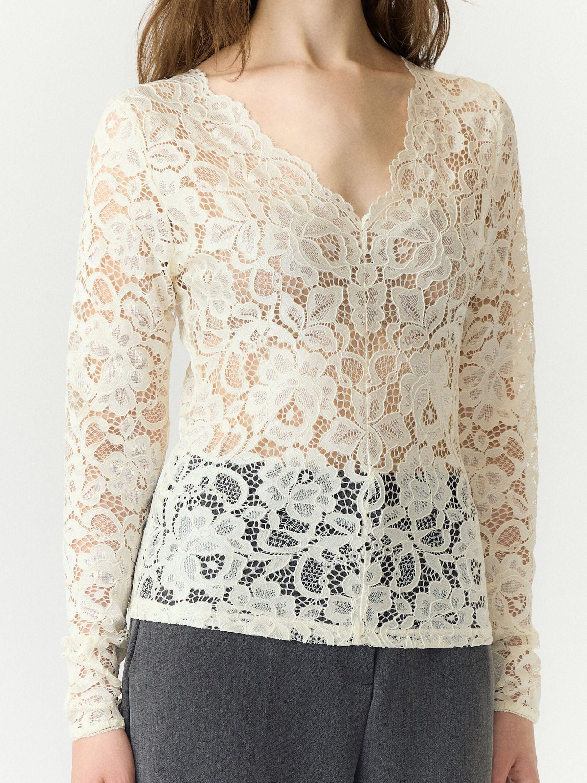 Yaslacey kant top met lange mouwen - YAS