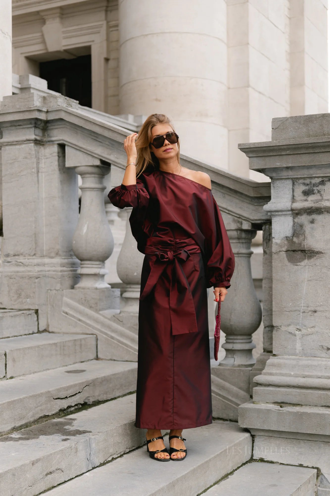 Suttton tied maxi skirt burgundy - Les Jumelles