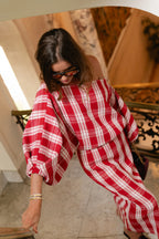 Blouse Cosette à carreaux rouge/écru - Les jumelles
