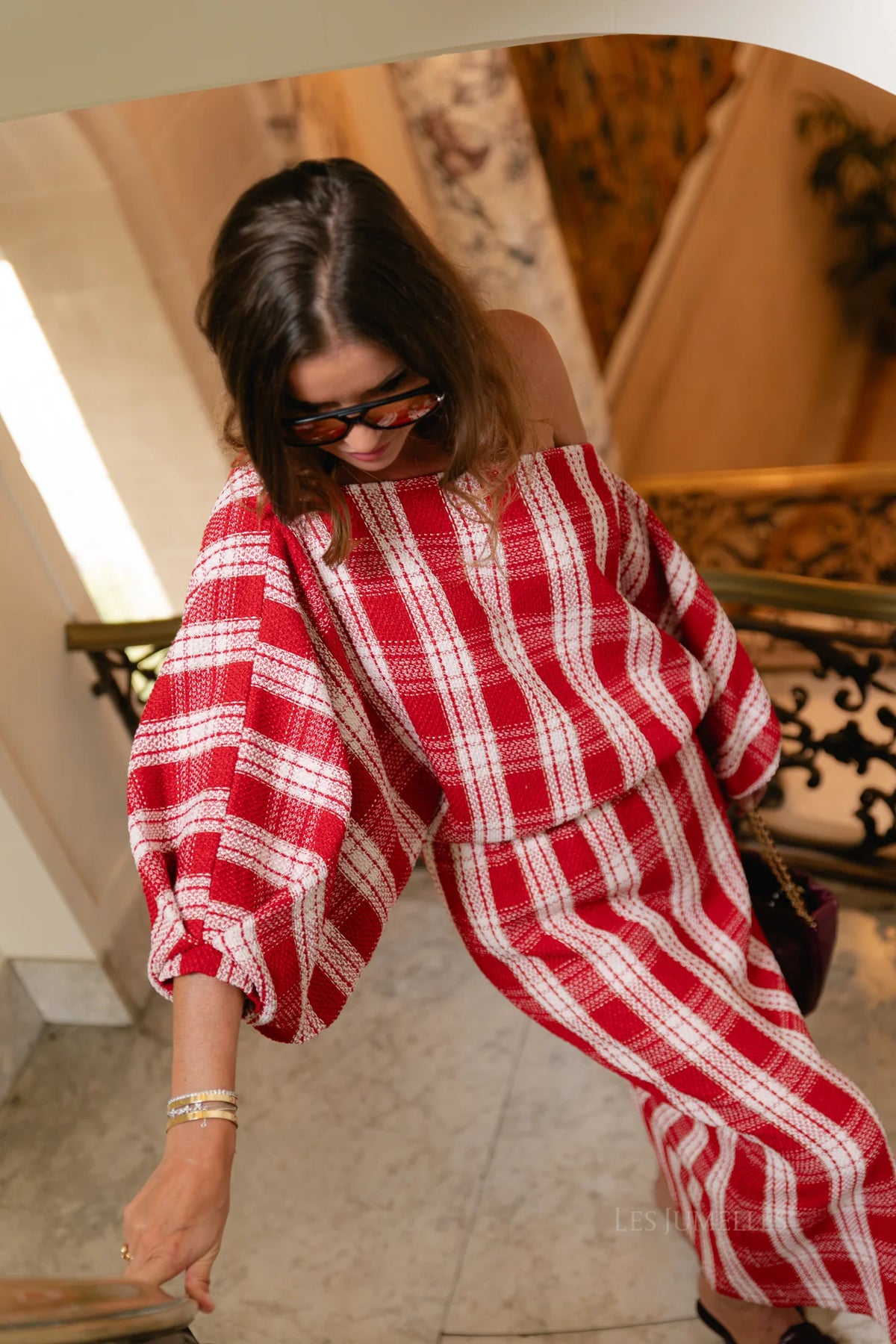 Cosette blouse red/off white checks - Les jumelles