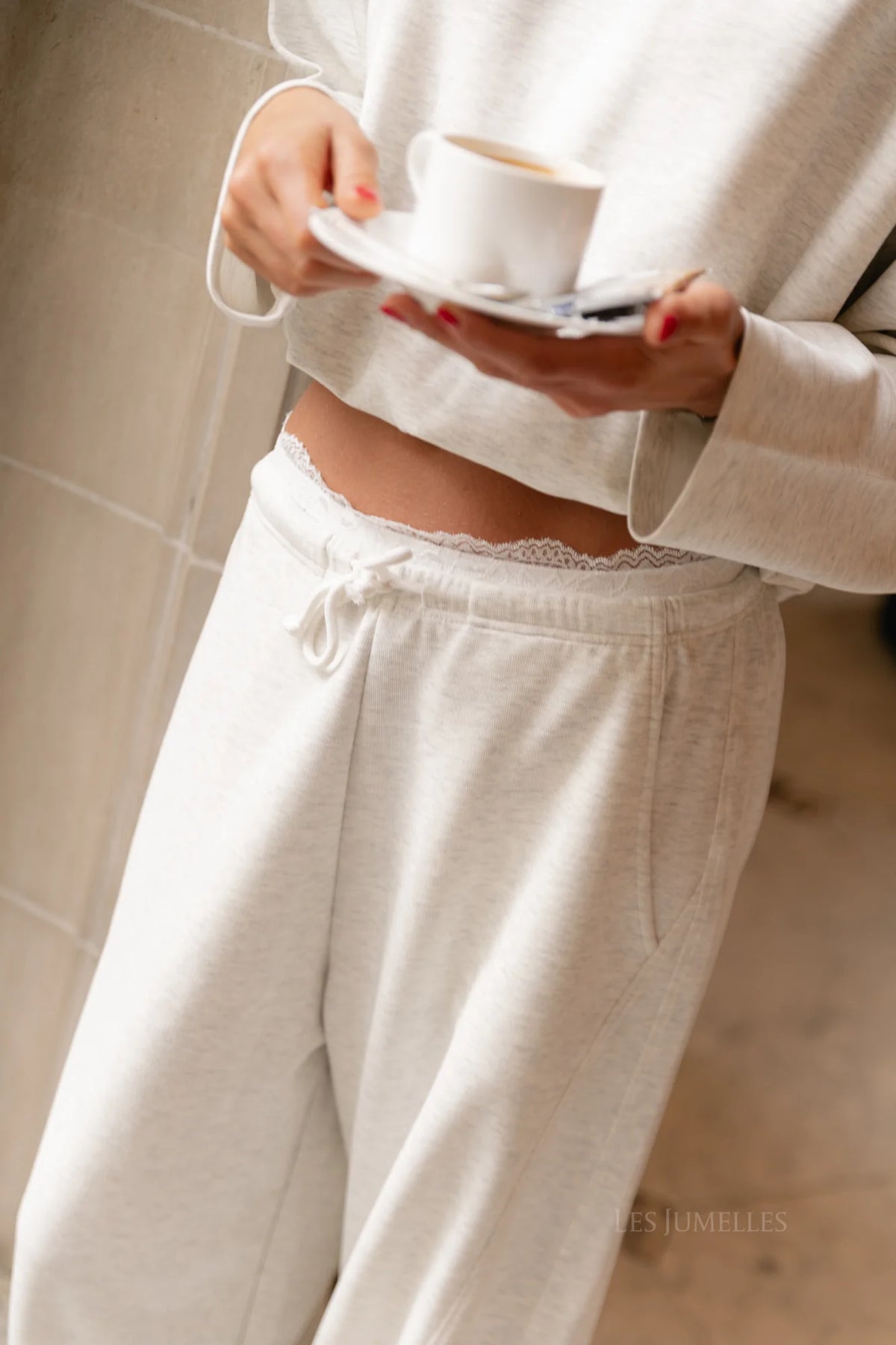 Pantalon de jogging Everly gris chiné clair - Les Jumelles