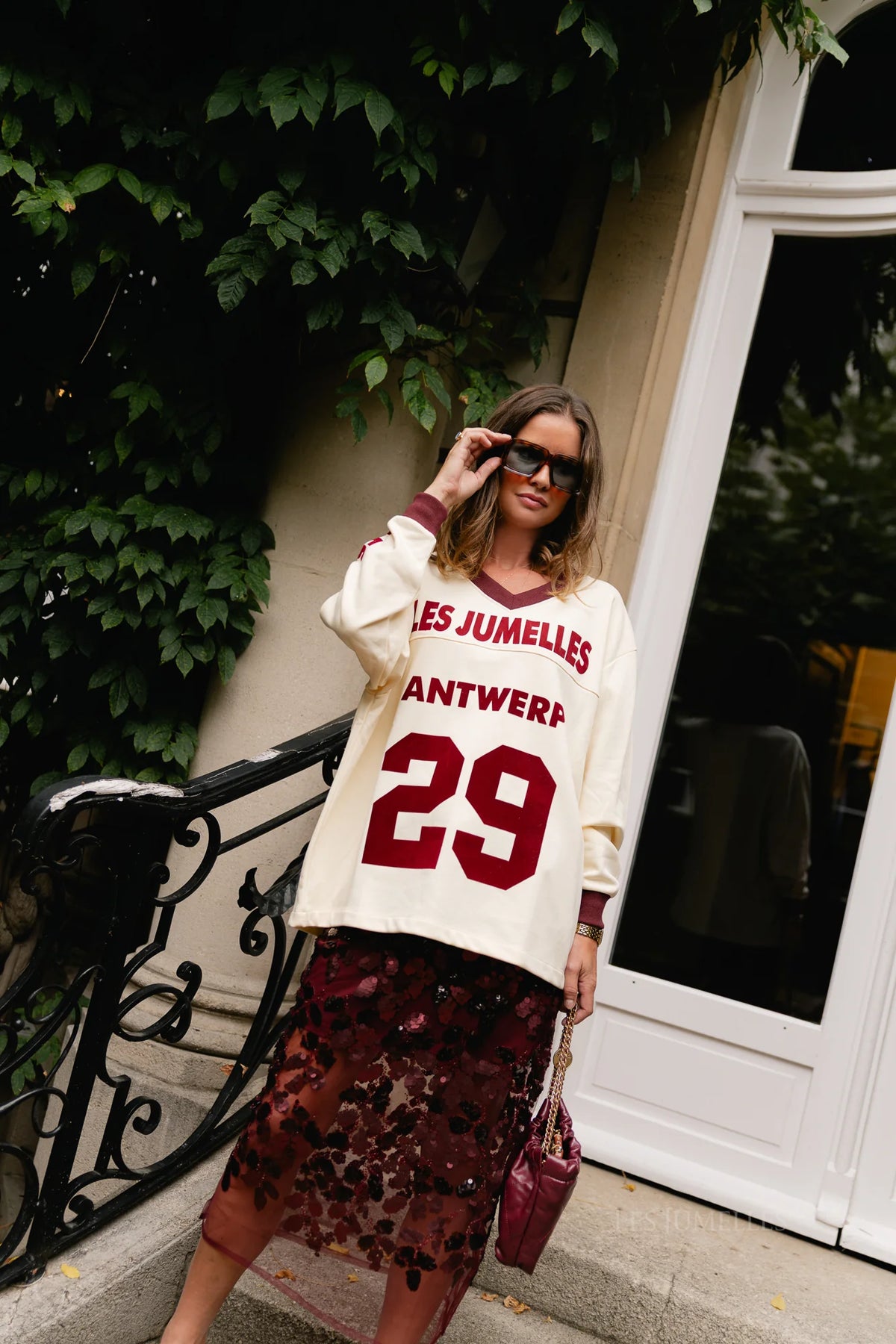 Sweat-shirt Varsity jaune beurre/bordeaux - Les Jumelles