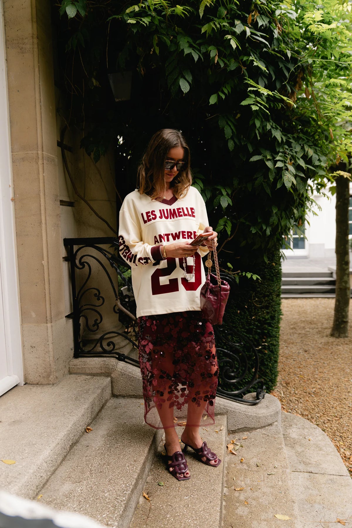 Sweat-shirt Varsity jaune beurre/bordeaux - Les Jumelles
