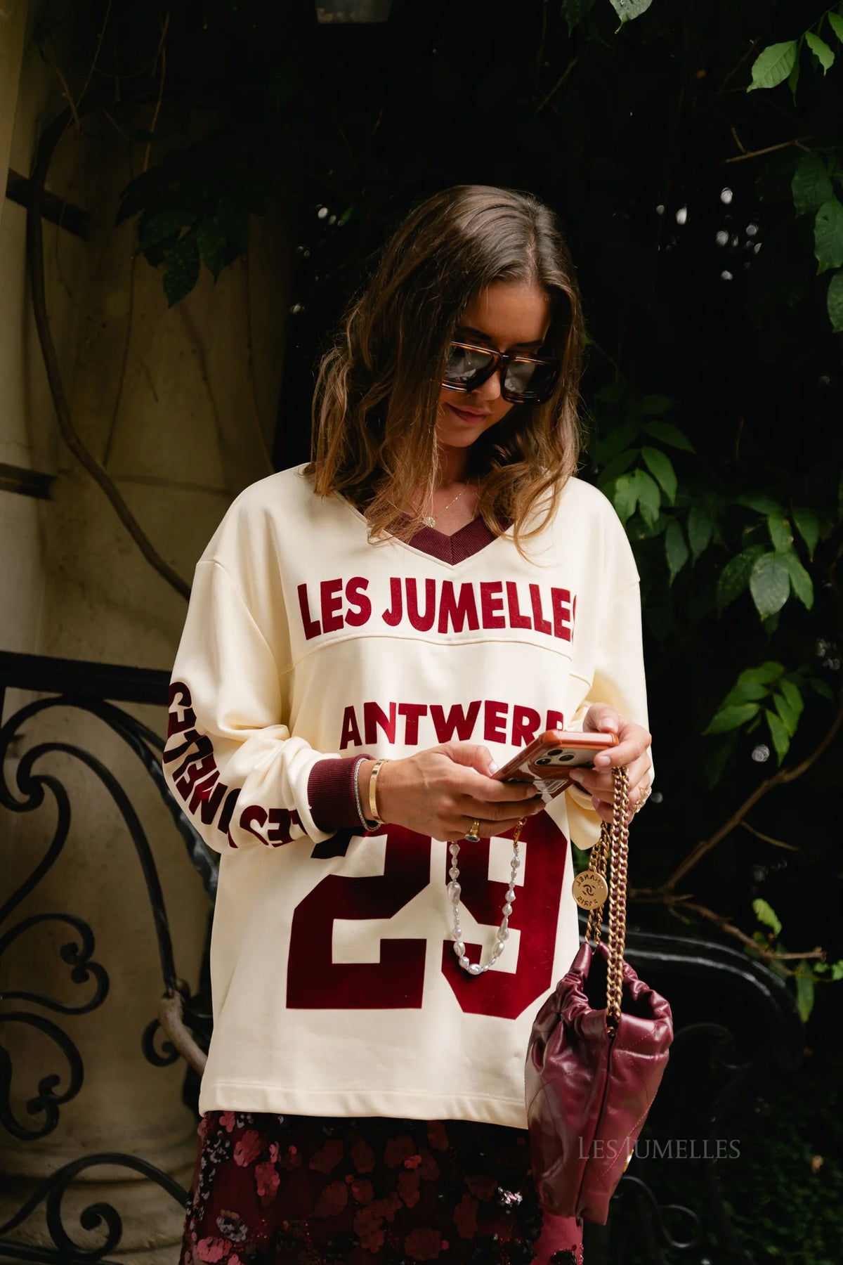 Sweat-shirt Varsity jaune beurre/bordeaux - Les Jumelles