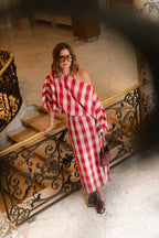 Blouse Cosette à carreaux rouge/écru - Les jumelles