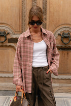 Kaia oversized check hemd pink/latte - Les Jumelles