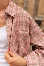 Kaia oversized check hemd pink/latte - Les Jumelles