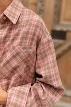 Kaia oversized check hemd pink/latte - Les Jumelles