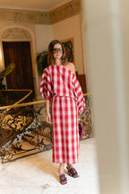 Blouse Cosette à carreaux rouge/écru - Les jumelles