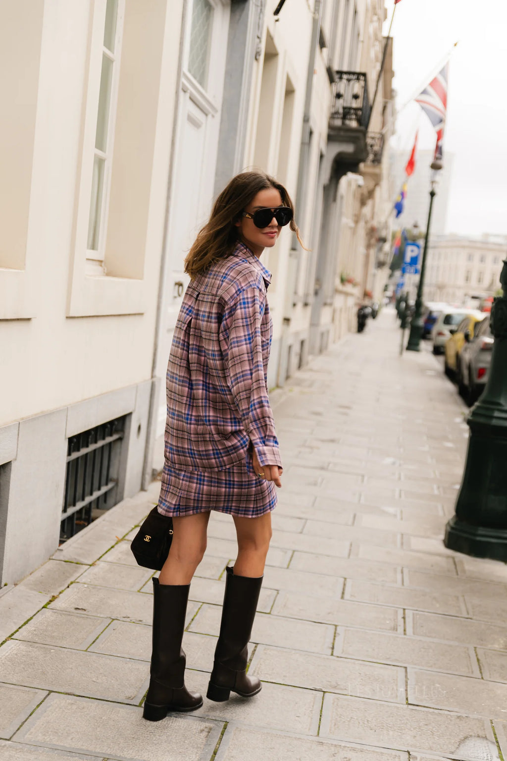 Kaia oversized geruite hemd royal blue/pink - Les Jumelles