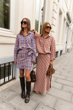 Kaia oversized geruite hemd royal blue/pink - Les Jumelles