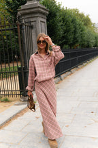 Eliza check maxi rok pink/latte - Les Jumelles