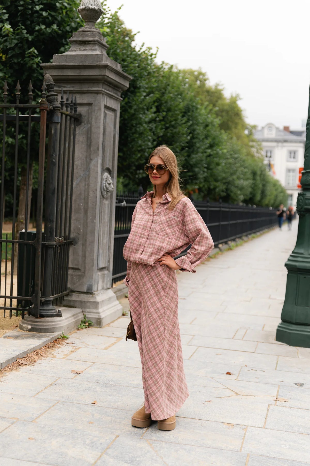 Eliza check maxi rok pink/latte - Les Jumelles