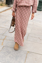 Eliza check maxi rok pink/latte - Les Jumelles