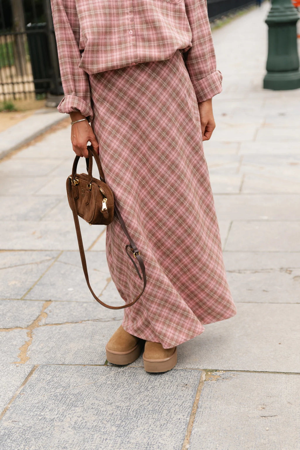 Eliza check maxi rok pink/latte - Les Jumelles