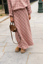 Eliza check maxi rok pink/latte - Les Jumelles