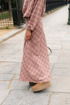 Eliza check maxi rok pink/latte - Les Jumelles