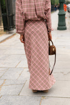 Eliza check maxi rok pink/latte - Les Jumelles