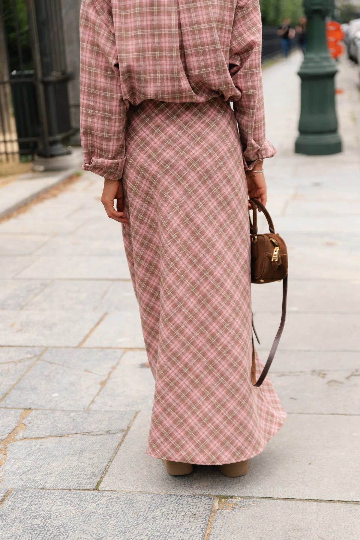 Eliza check maxi rok pink/latte - Les Jumelles