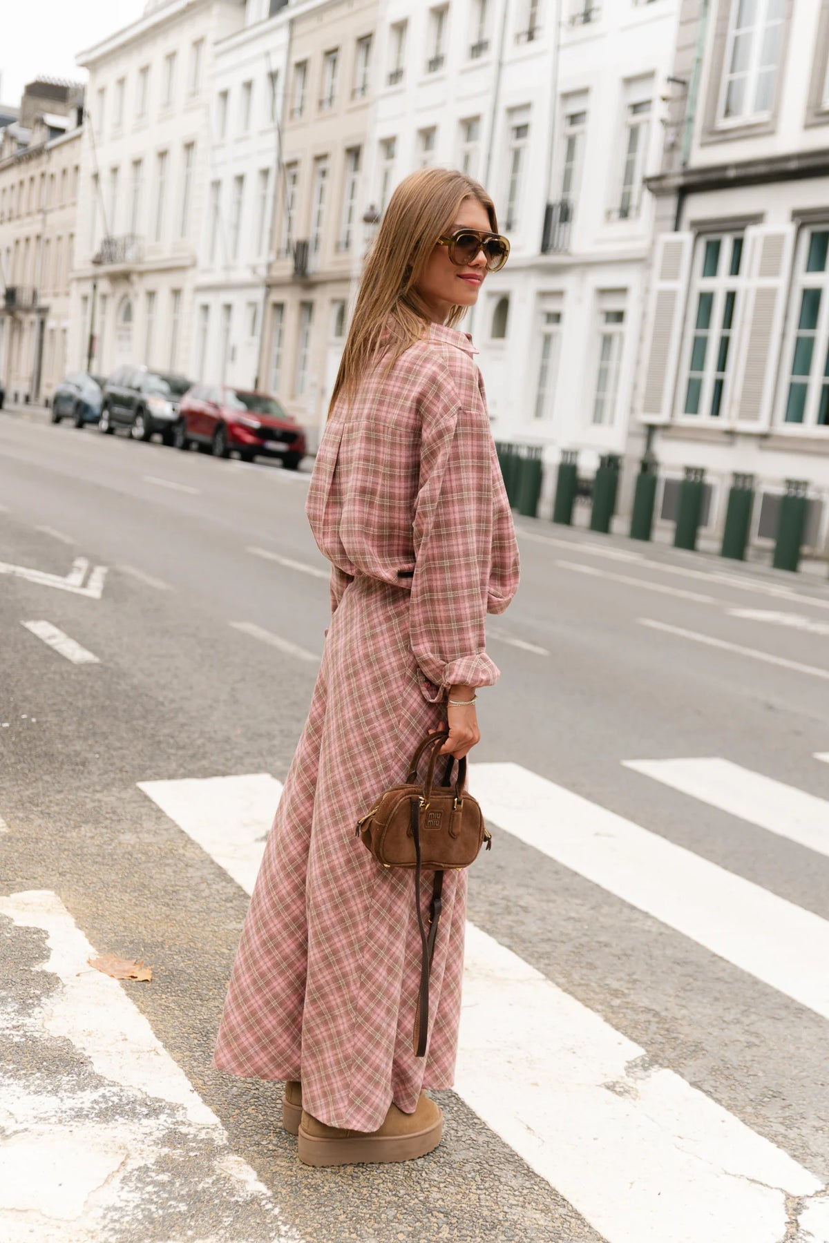 Eliza check maxi rok pink/latte - Les Jumelles