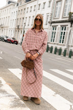 Eliza check maxi rok pink/latte - Les Jumelles