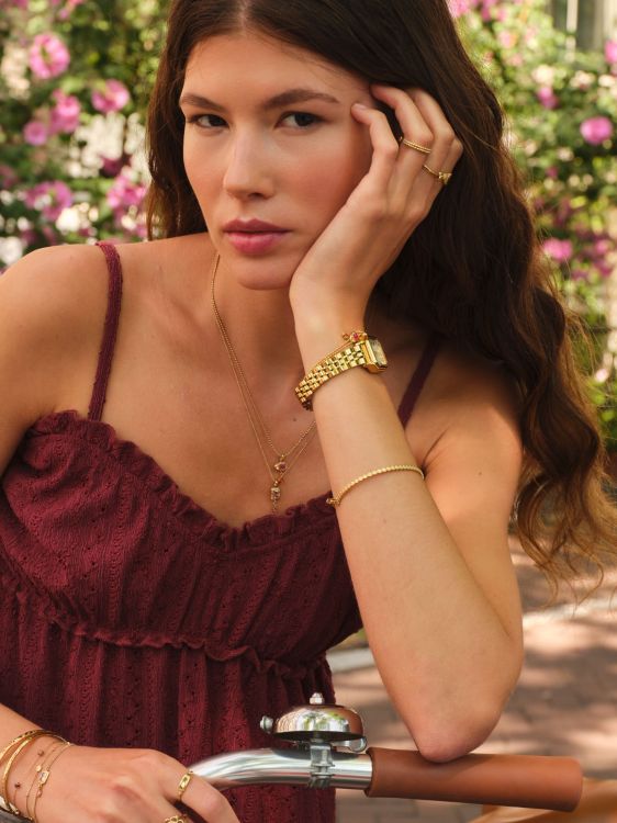 Vintage dubbele armband met roze strass steen - My Jewellery