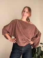Cosette signature check blouse burgundy - Les Jumelles