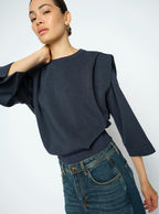 Mae 3/4 sleeve sweatshirt navy - Mos Mosh