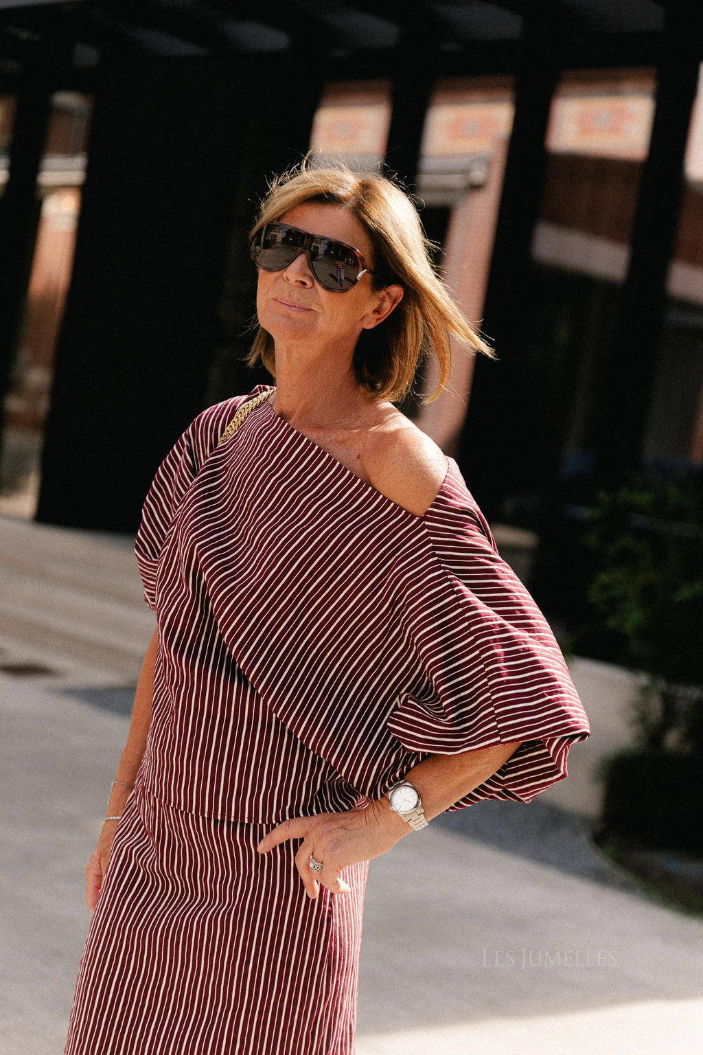Cosette blouse burgundy streep - Les Jumelles