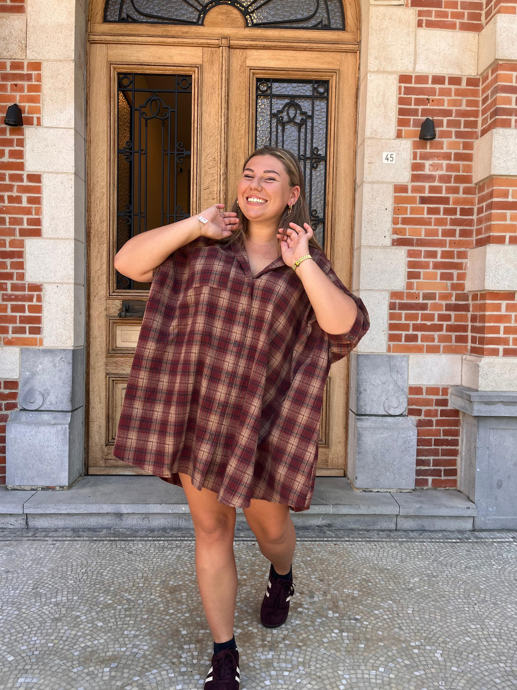 Rogers geruite jurk bordeaux - Les Soeurs