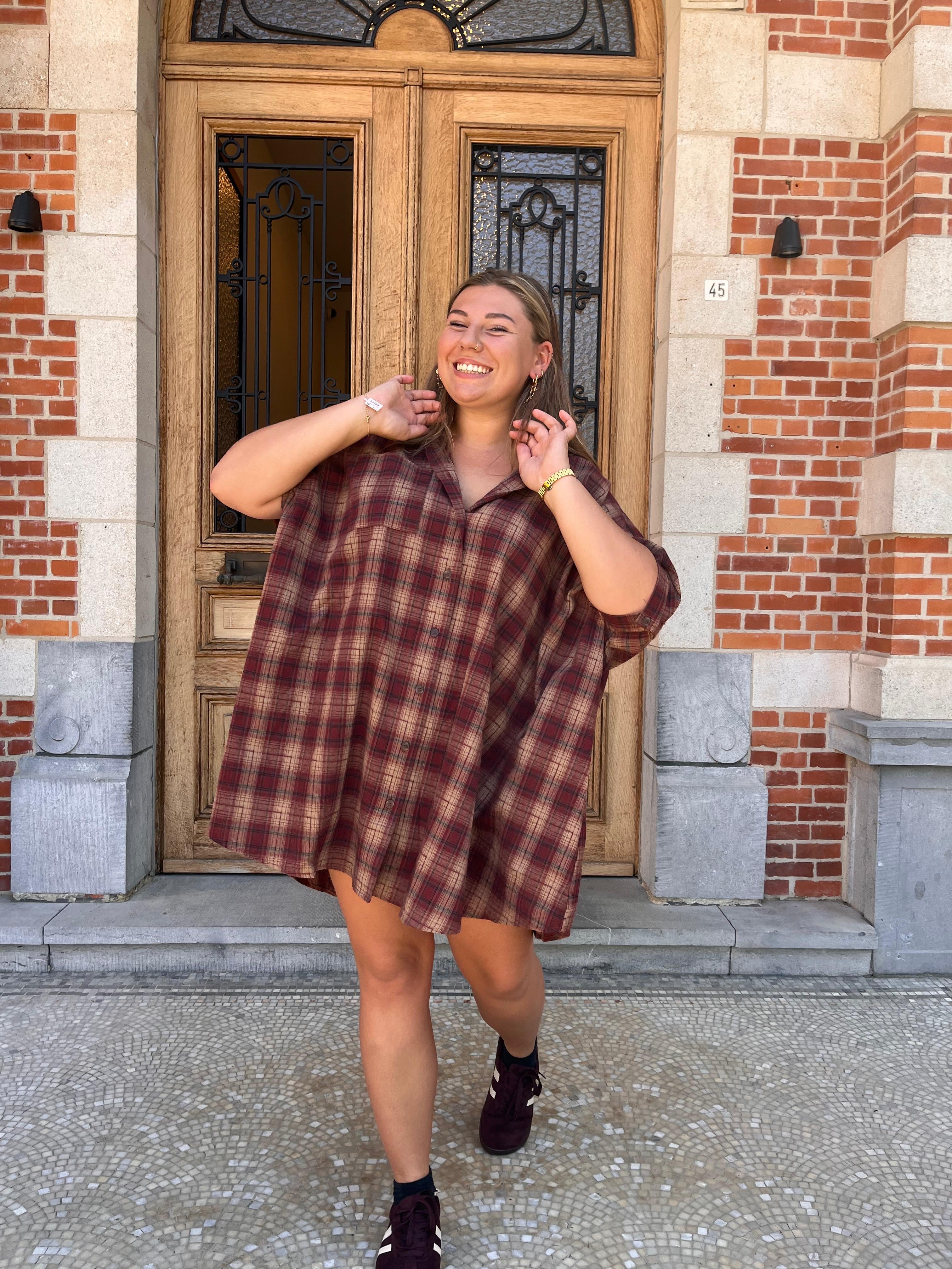 Rogers geruite jurk bordeaux - Les Soeurs
