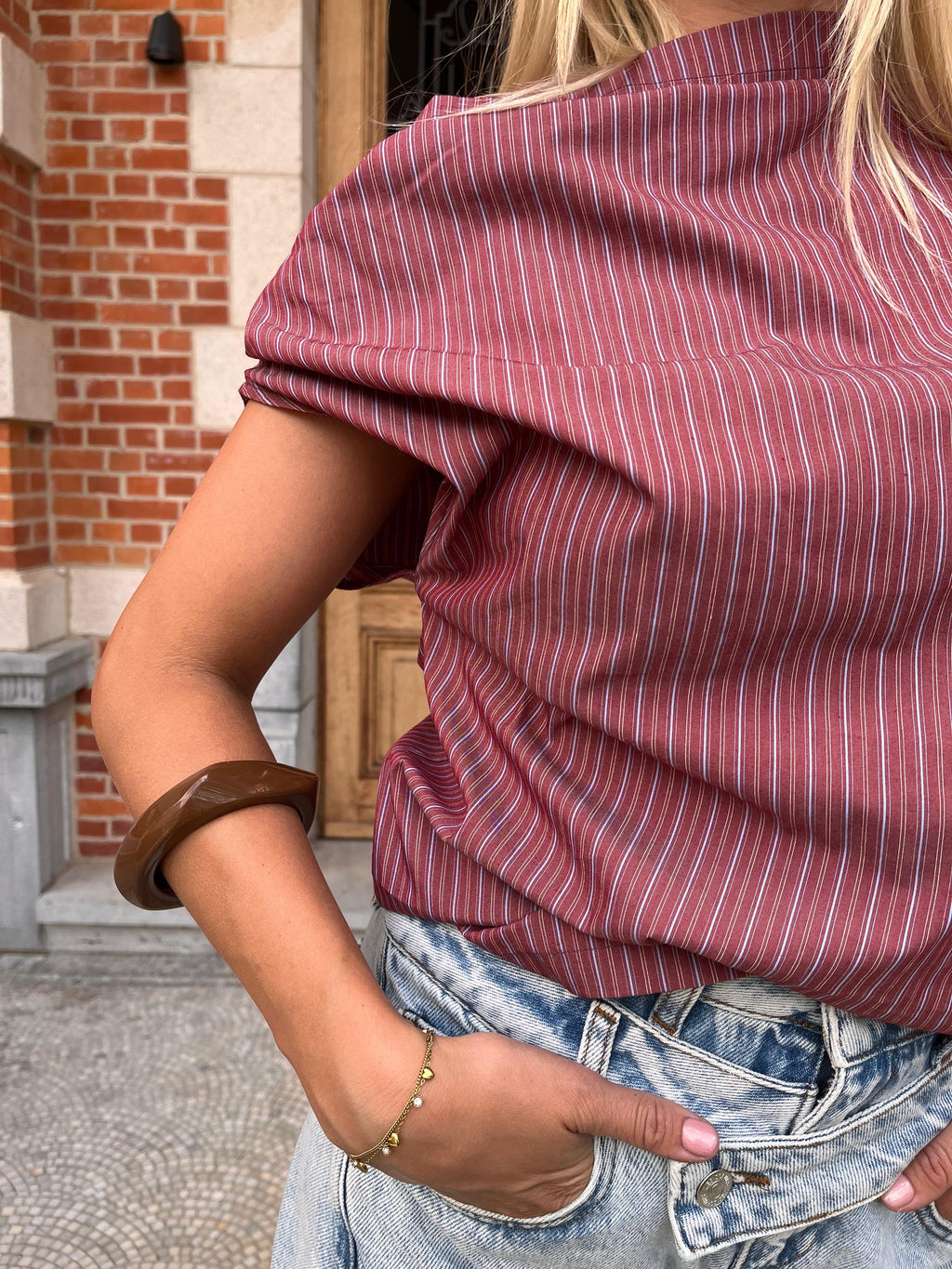 Feline top rosewood blue stripes - Nathalie Vleeschouwer