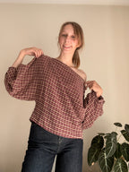 Cosette signature check blouse burgundy - Les Jumelles