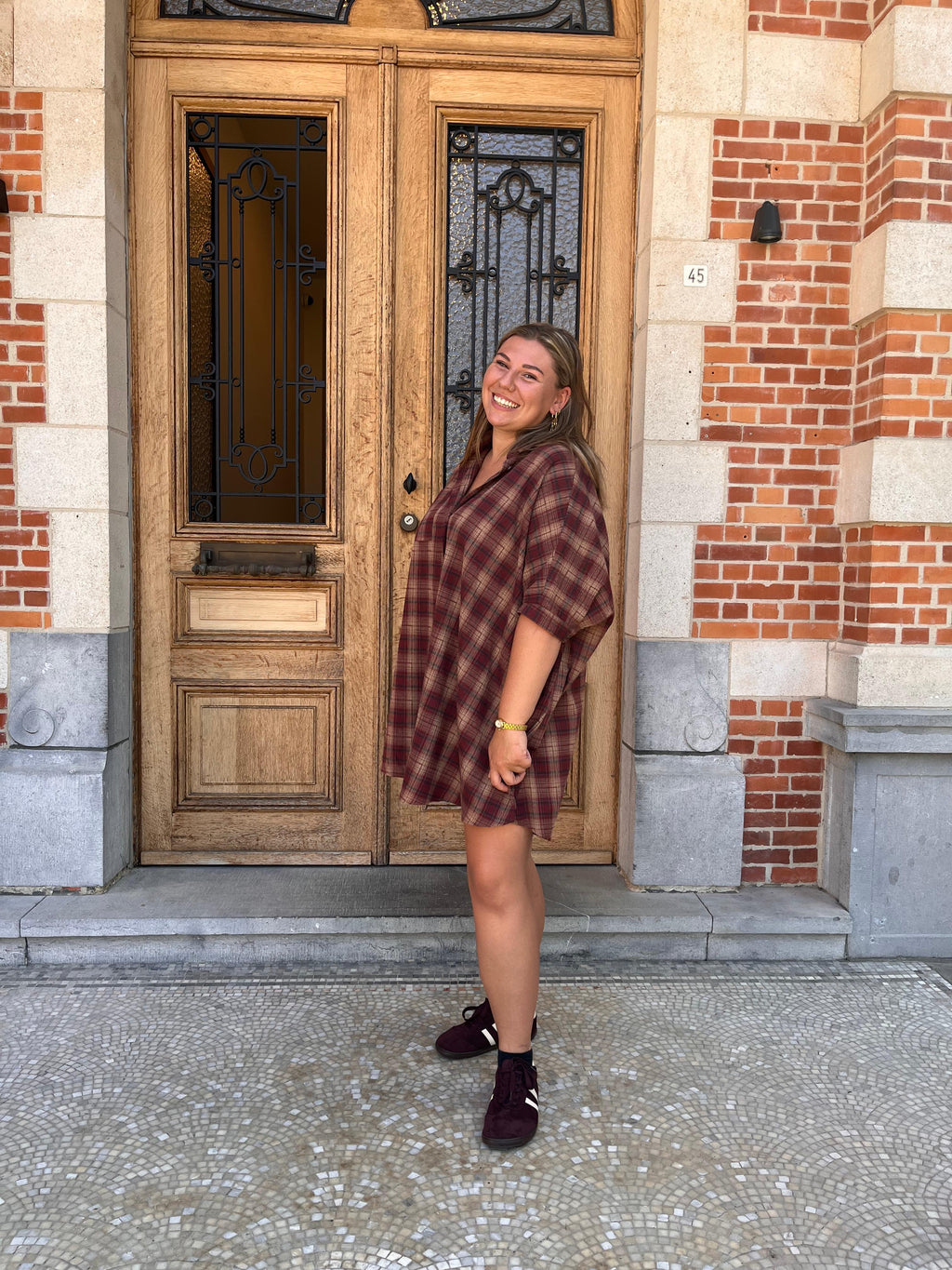 Rogers geruite jurk bordeaux - Les Soeurs