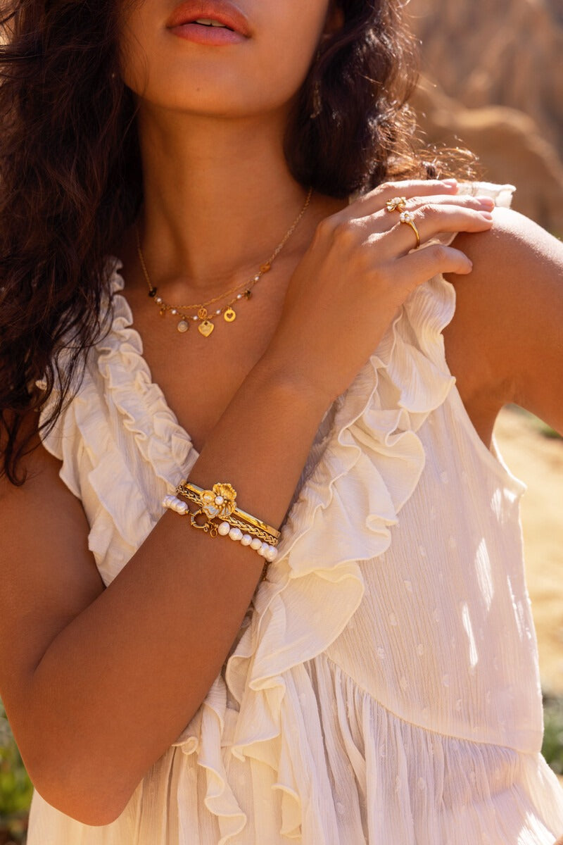 Bangle met ranonkel bloem en imitatieparel - My Jewellery