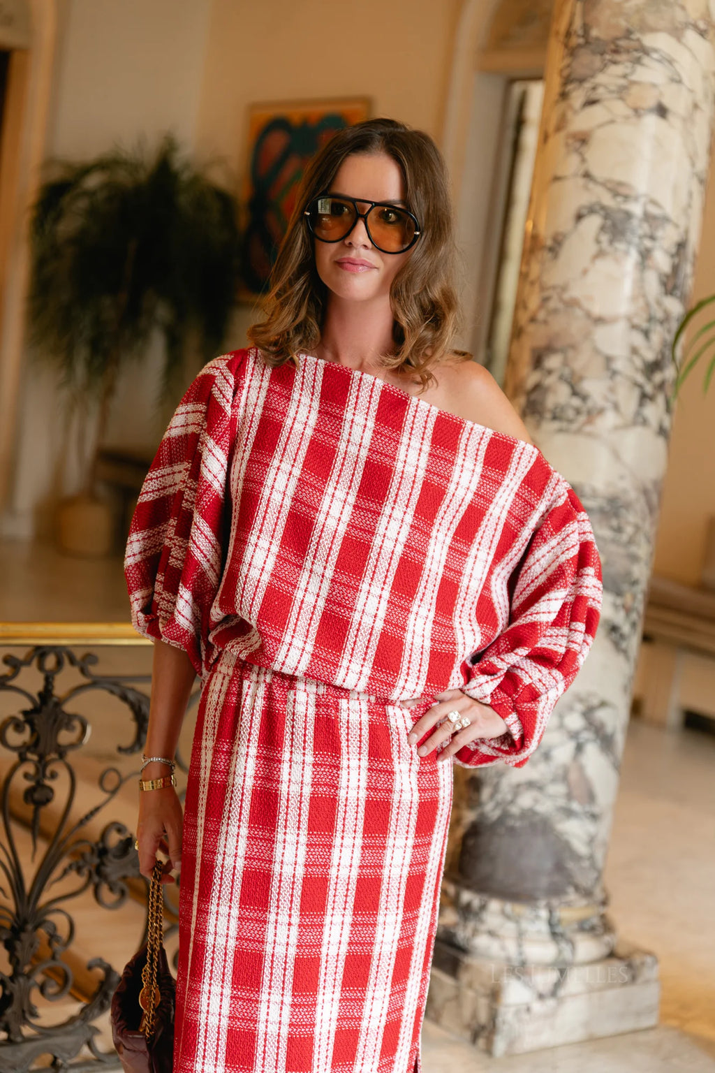 Blouse Cosette à carreaux rouge/écru - Les jumelles