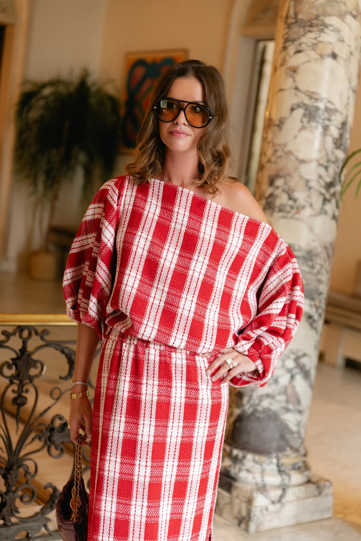 Cosette blouse red/off white checks - Les jumelles