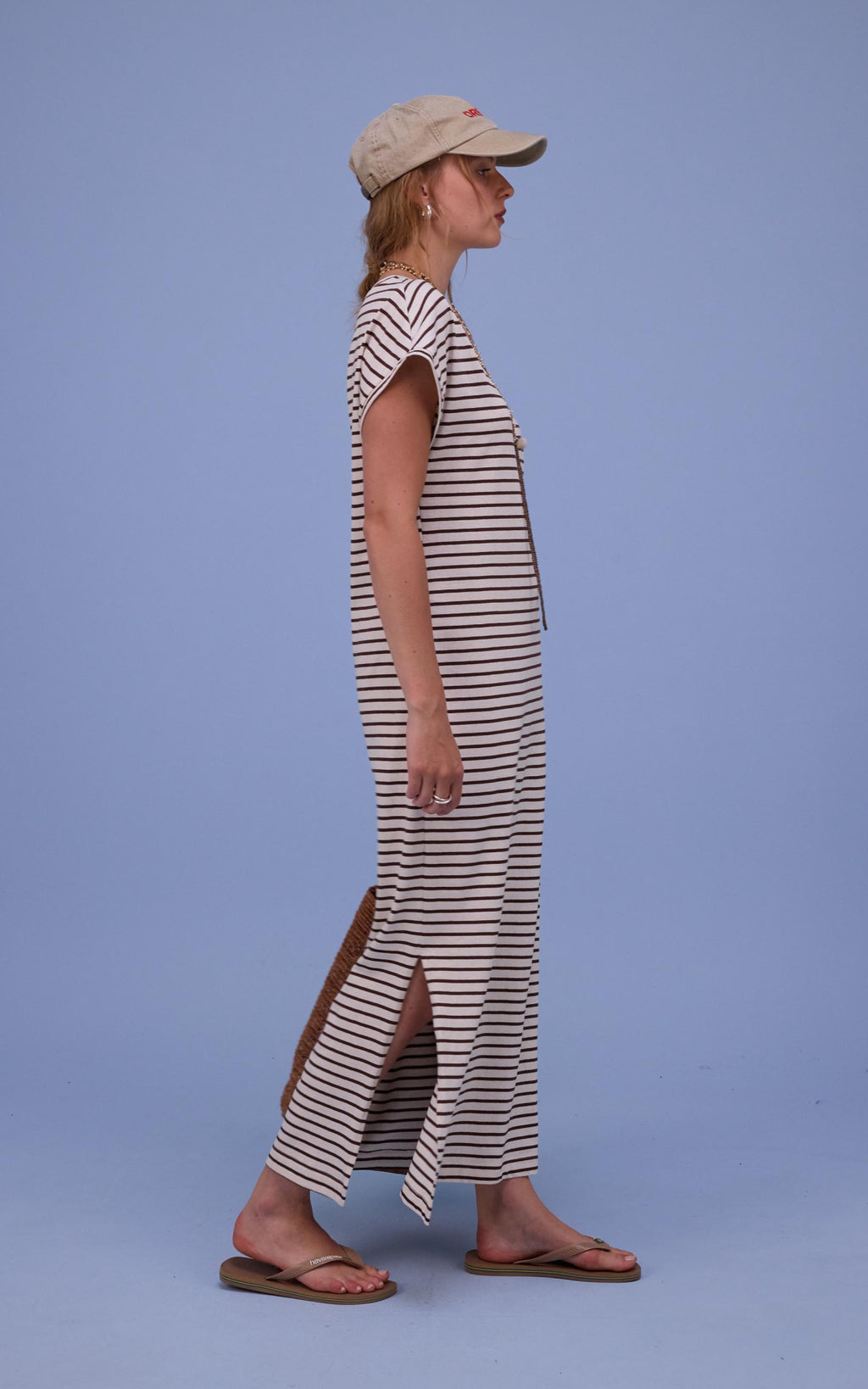 Denise jurk brown stripes  - Nathalie Vleeschouwer