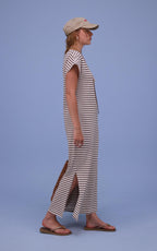 Denise jurk brown stripes  - Nathalie Vleeschouwer