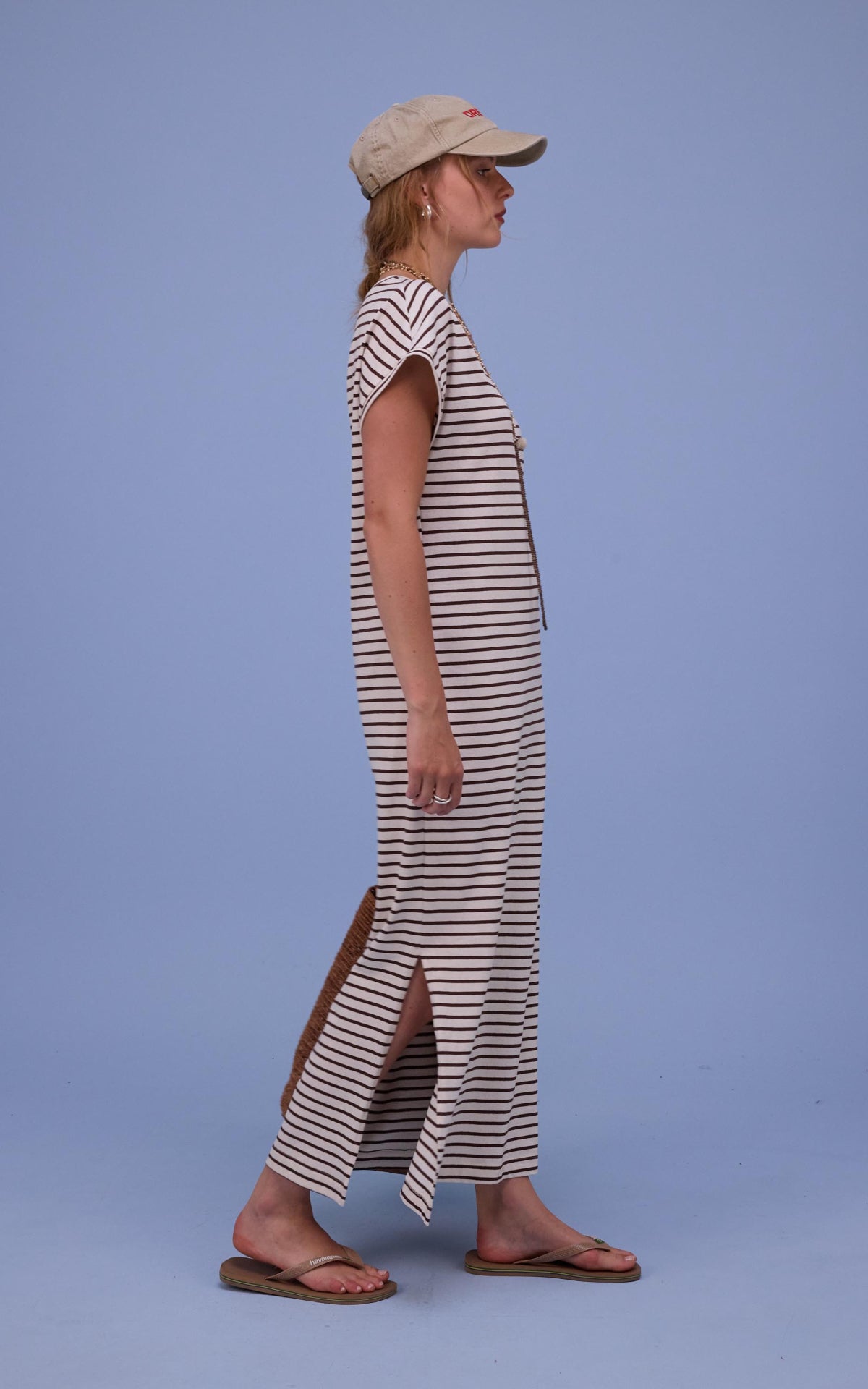 Denise jurk brown stripes  - Nathalie Vleeschouwer