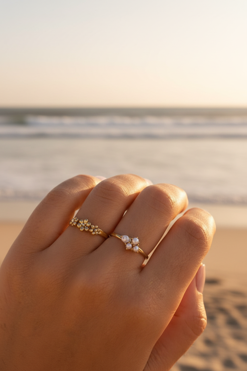 Ring met zoetwaterparels en strass steen - My Jewellery
