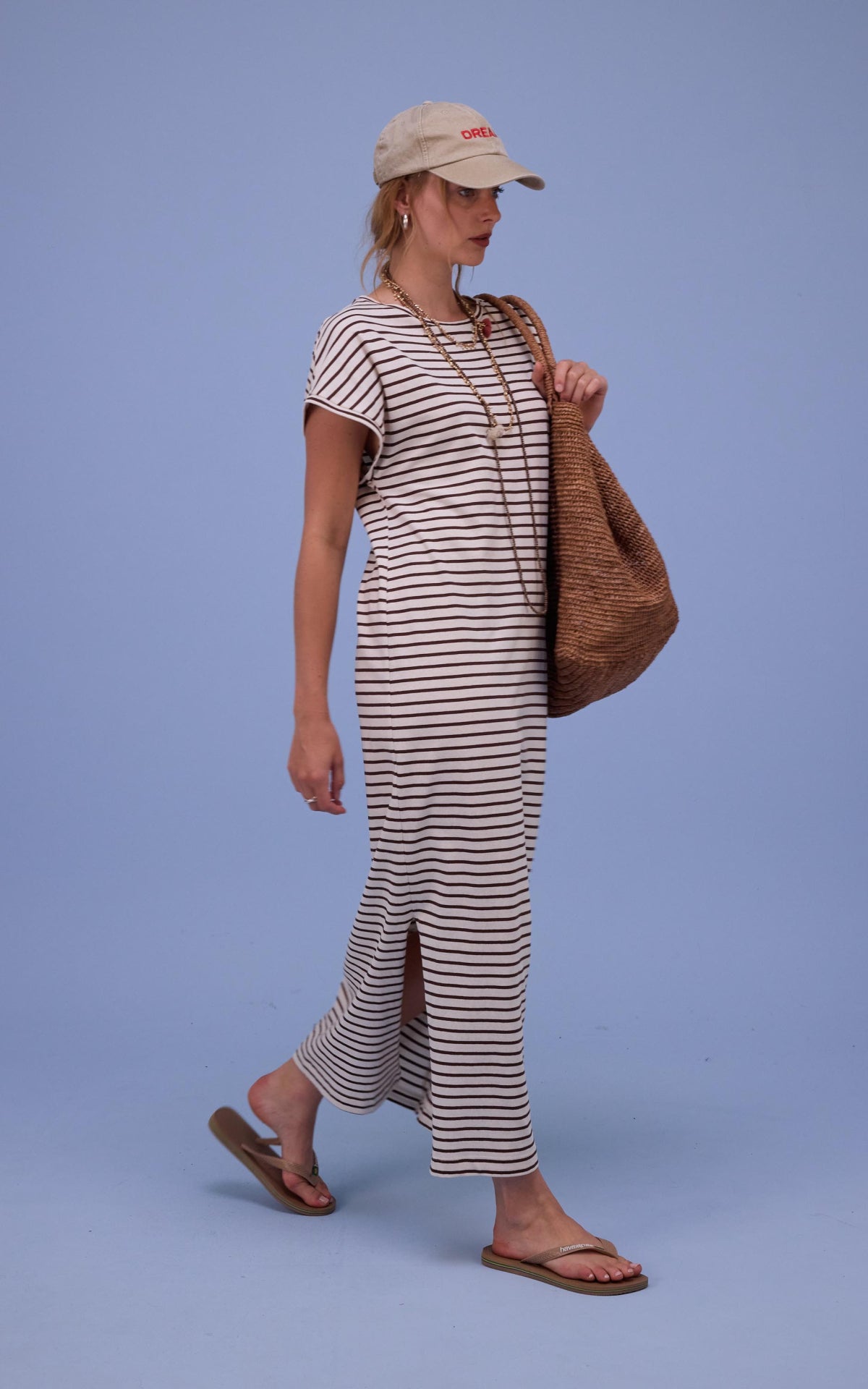 Denise jurk brown stripes  - Nathalie Vleeschouwer