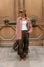 Kaia oversized check hemd pink/latte - Les Jumelles