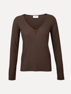 Claudette geribde longsleeve brown - Les Soeurs