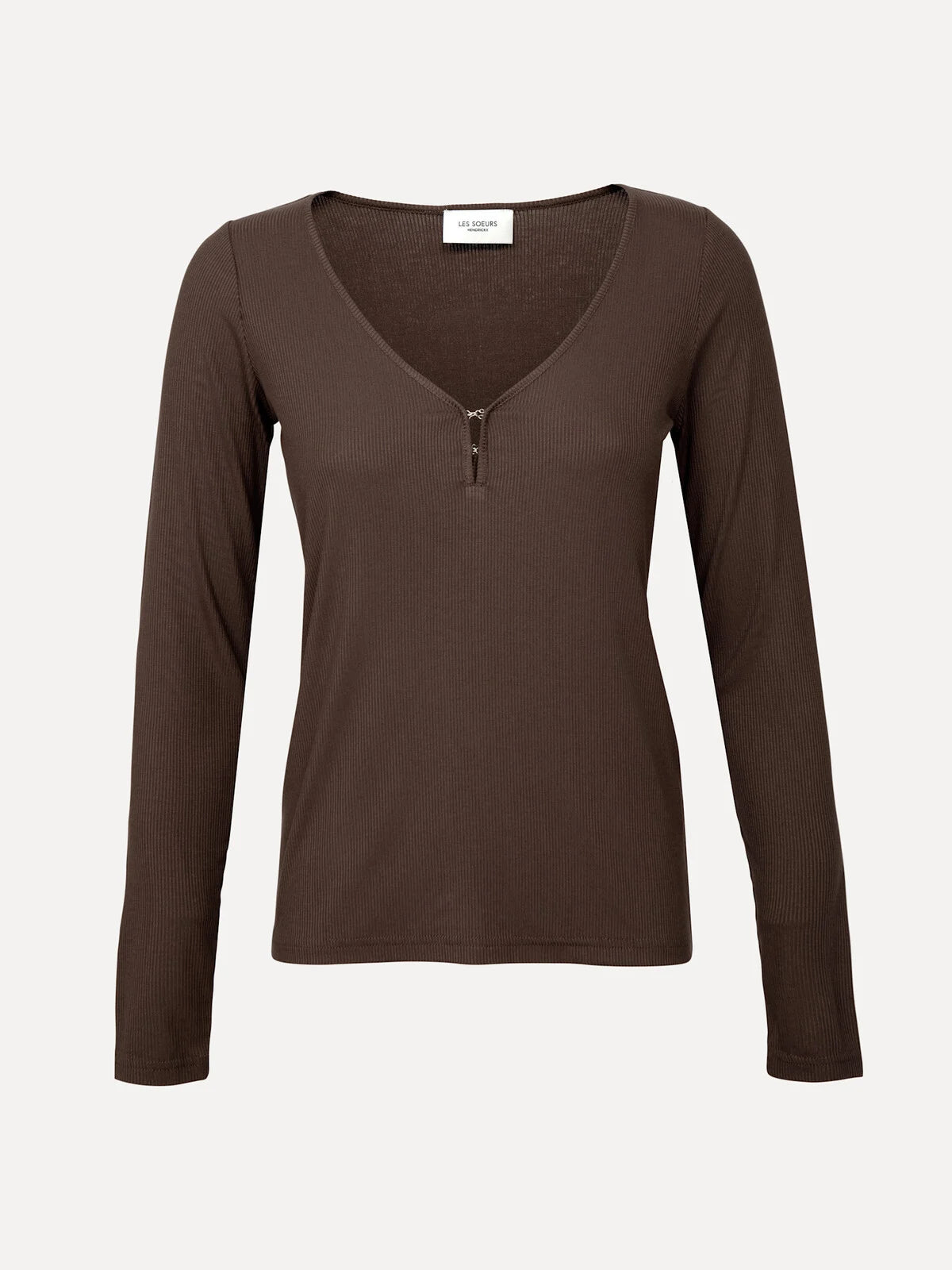 Claudette geribde longsleeve brown - Les Soeurs