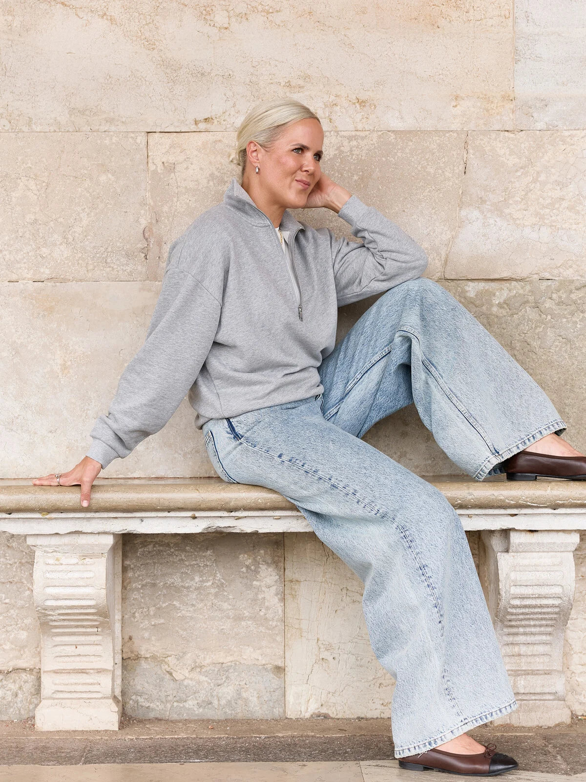 James sweater met rits grey melange - Les Soeurs