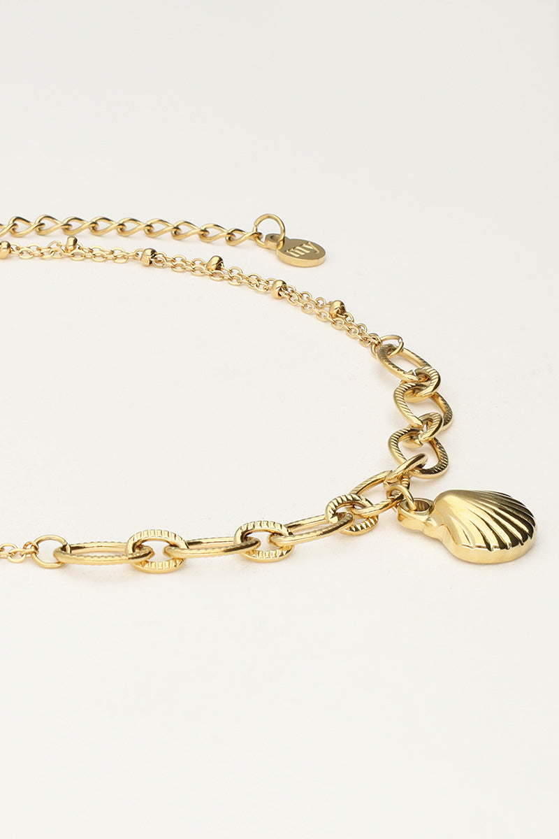 Minimalistisch enkelbandje met grove schakels & schelpje - My Jewellery